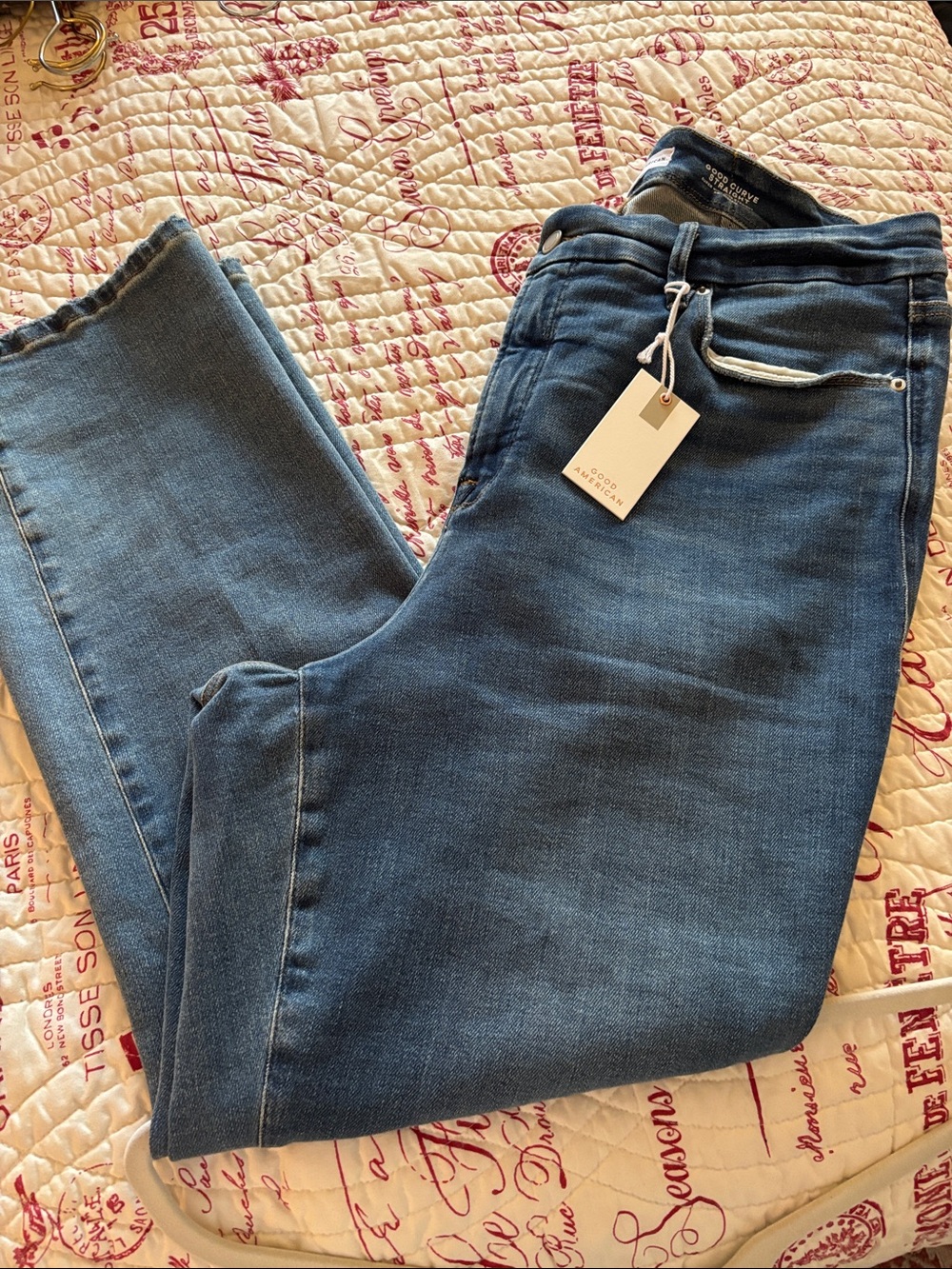 NWT Good American Good Curve Straight Leg Mid-Blue Jeans SZ 18 Plus